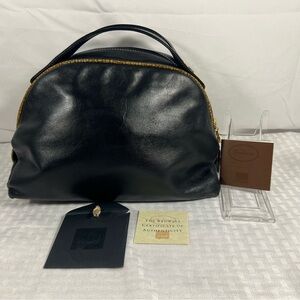 3032: Borbonese Black Leather Top Handle Satchel Italy w/ COA